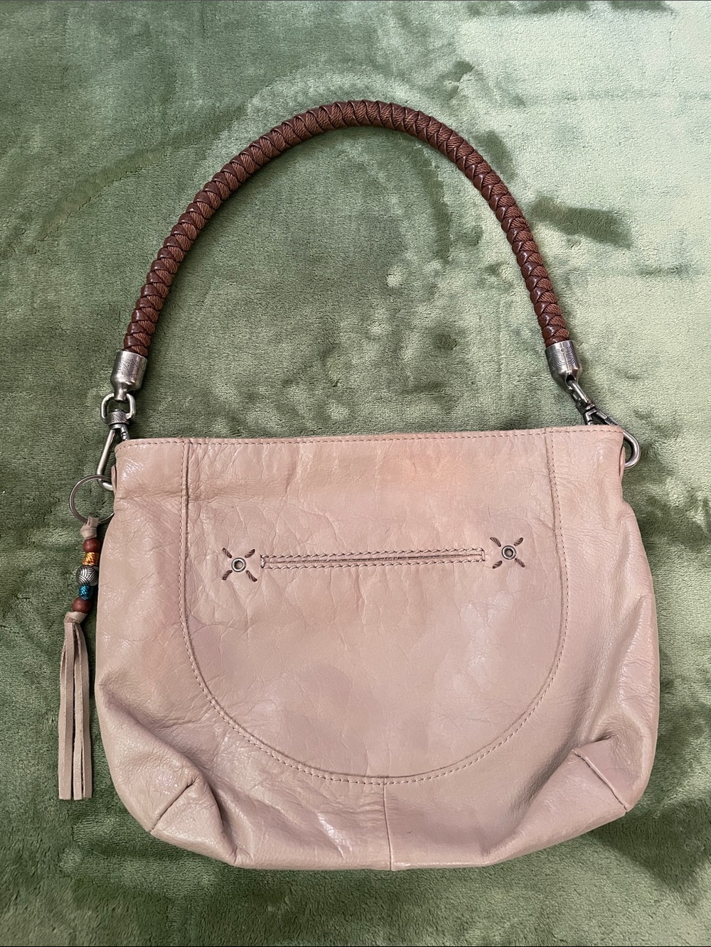 THE SAK Leather Hobo Shoulder Bag in Light Taupe - Braided Handle